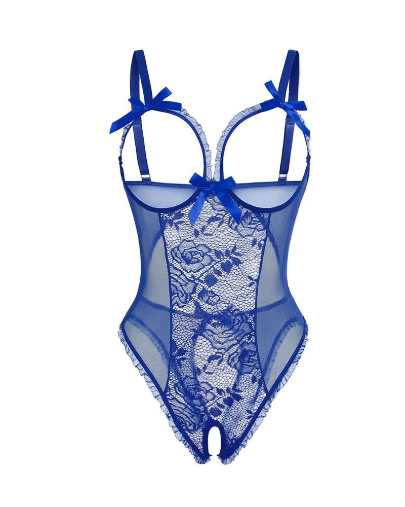Damen Transparenter Mesh Body mit Offenem Schritt - Blue