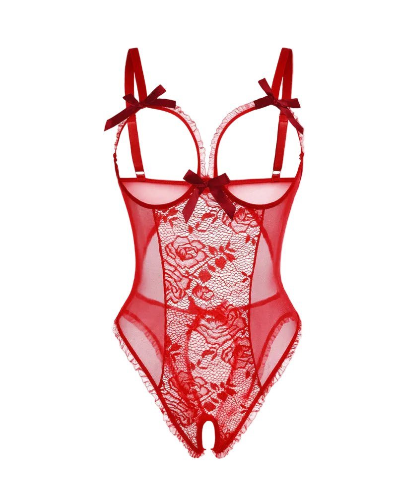 Damen Transparenter Mesh Body mit Offenem Schritt - Red