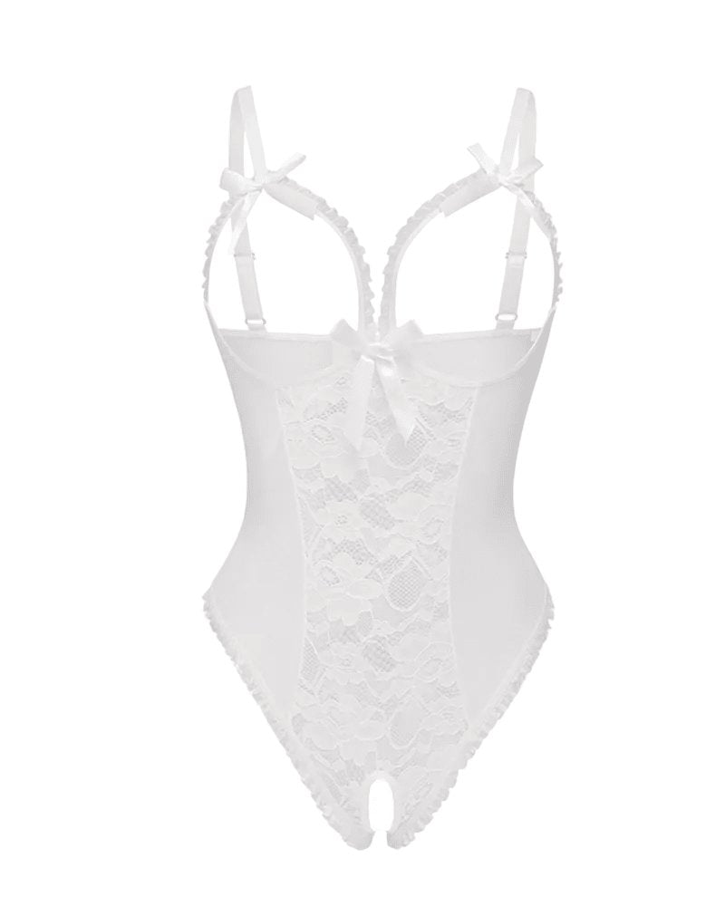 Damen Transparenter Mesh Body mit Offenem Schritt - White
