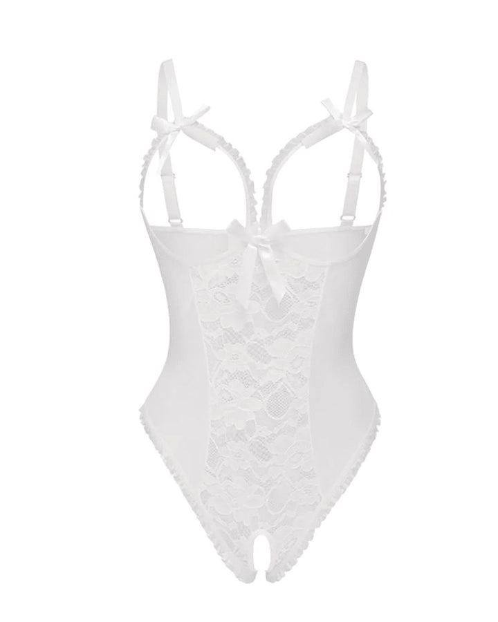 Damen Transparenter Mesh Body mit Offenem Schritt - White