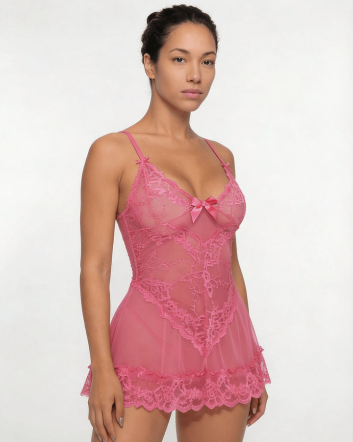 Damen Transparentes Spitzen-Chemise mit G-String