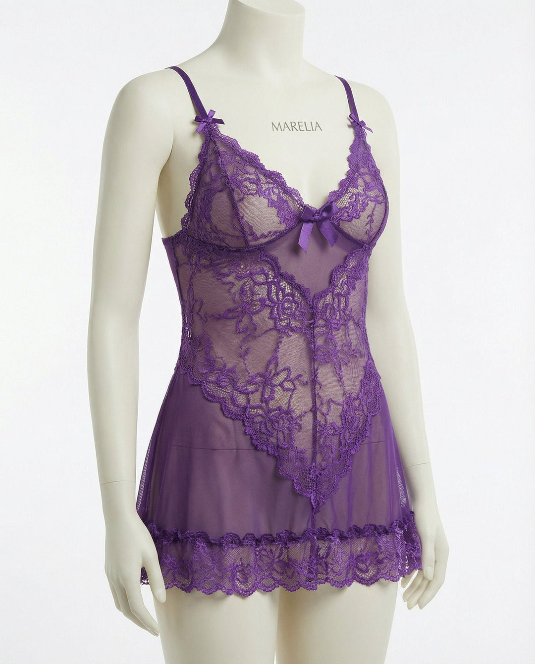 Damen Transparentes Spitzen-Chemise mit G-String