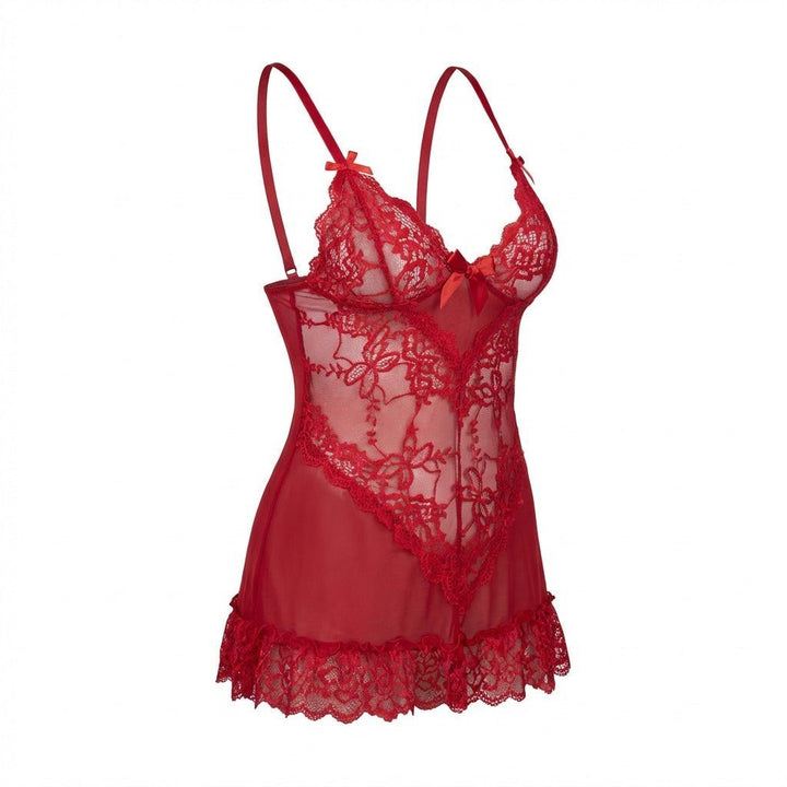 Damen Transparentes Spitzen-Chemise mit G-String - Red
