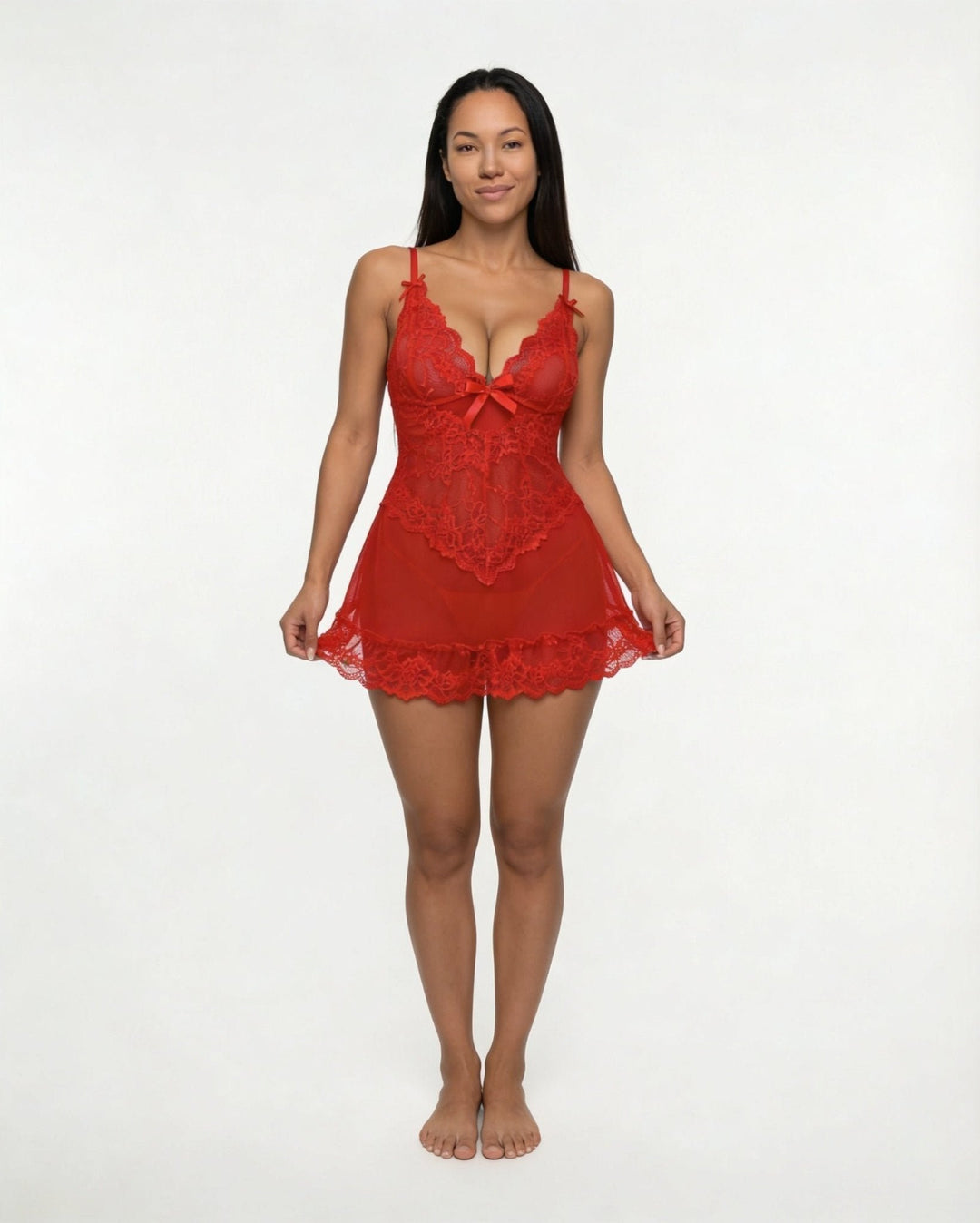 Damen Transparentes Spitzen-Chemise mit G-String