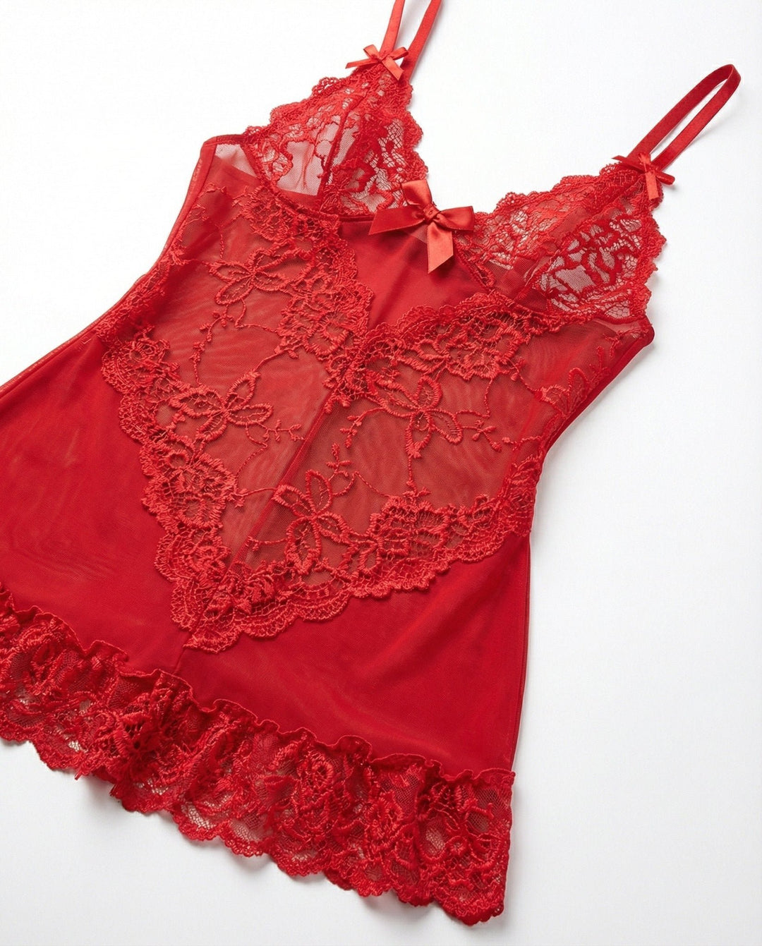 Damen Transparentes Spitzen-Chemise mit G-String