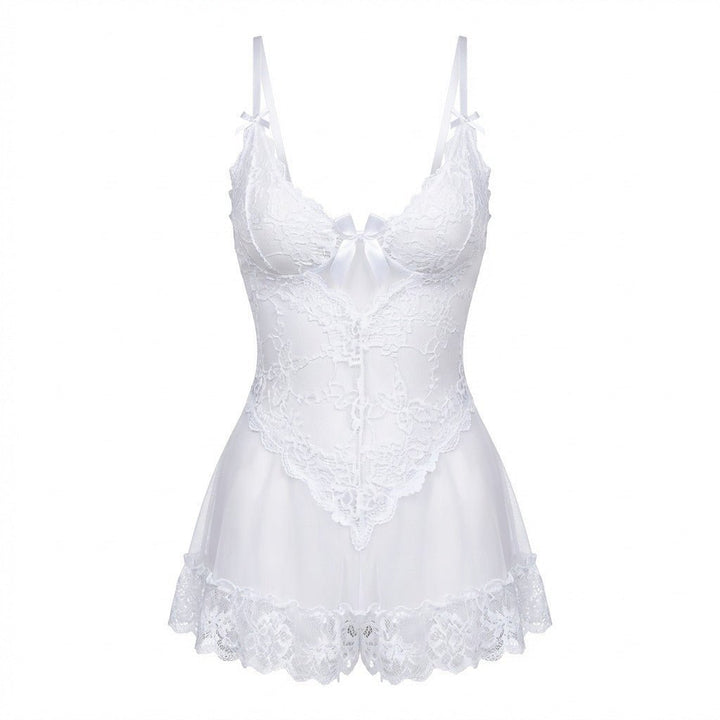 Damen Transparentes Spitzen-Chemise mit G-String - White