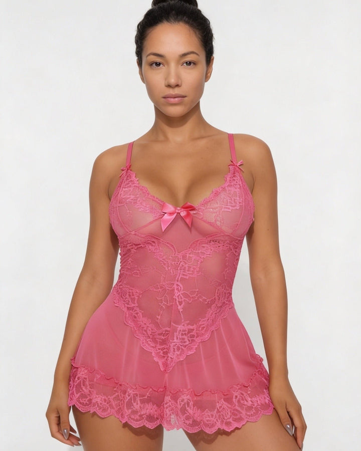 Damen Transparentes Spitzen-Chemise mit G-String