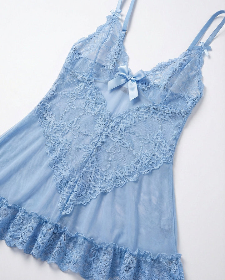 Damen Transparentes Spitzen-Chemise mit G-String