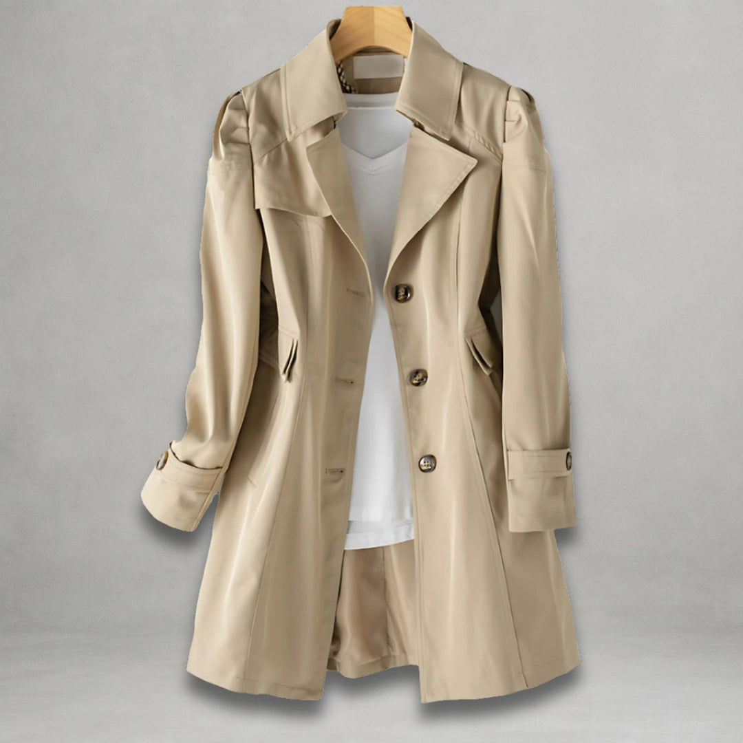 Damen Trenchcoat eleganter Einreiher Baumwoll-Nylon-Mantel - Khaki