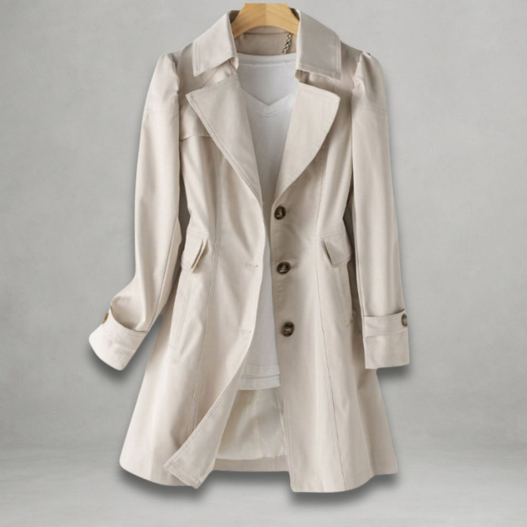 Damen Trenchcoat eleganter Einreiher Baumwoll-Nylon-Mantel - Beige