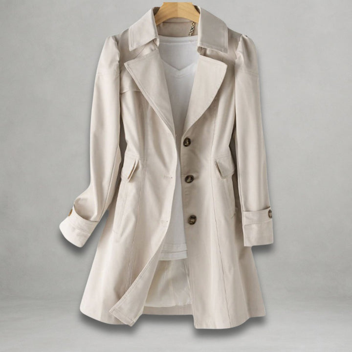 Damen Trenchcoat eleganter Einreiher Baumwoll-Nylon-Mantel - Beige