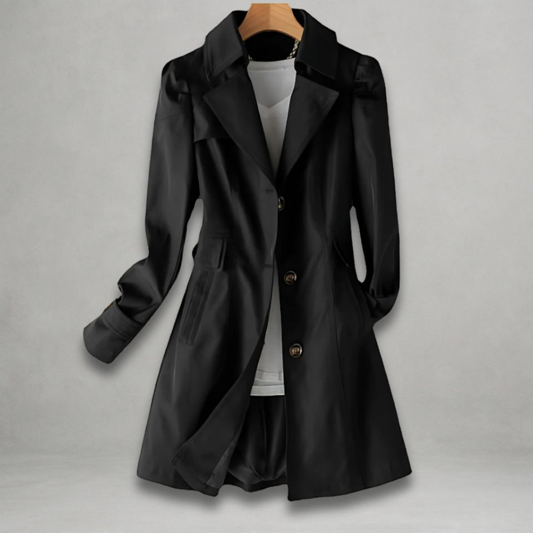 Damen Trenchcoat eleganter Einreiher Baumwoll-Nylon-Mantel - Schwarz