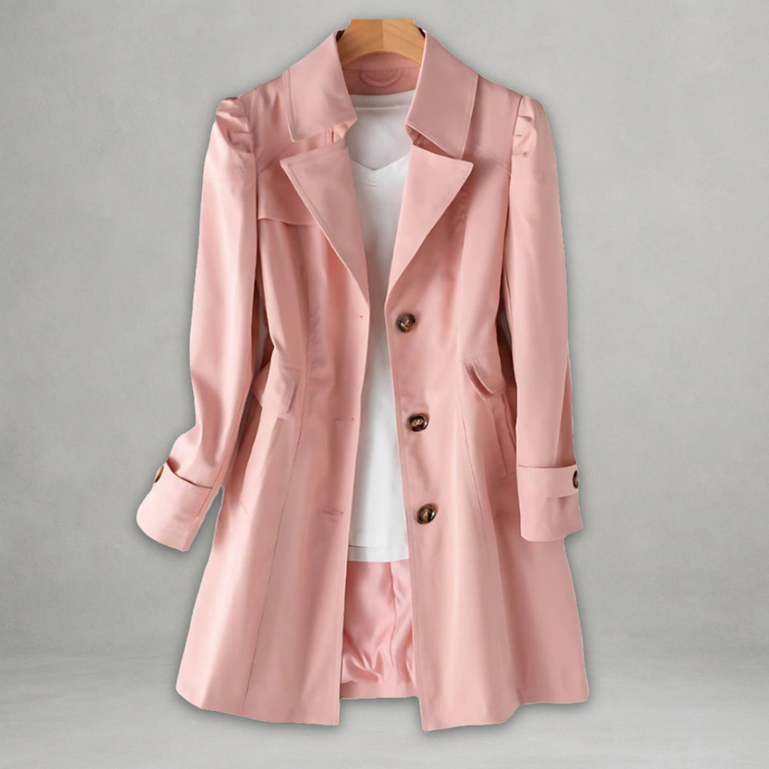 Damen Trenchcoat eleganter Einreiher Baumwoll-Nylon-Mantel - Rosa