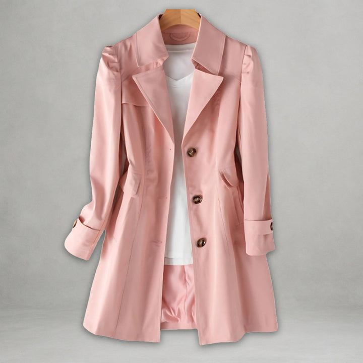 Damen Trenchcoat eleganter Einreiher Baumwoll-Nylon-Mantel - Rosa
