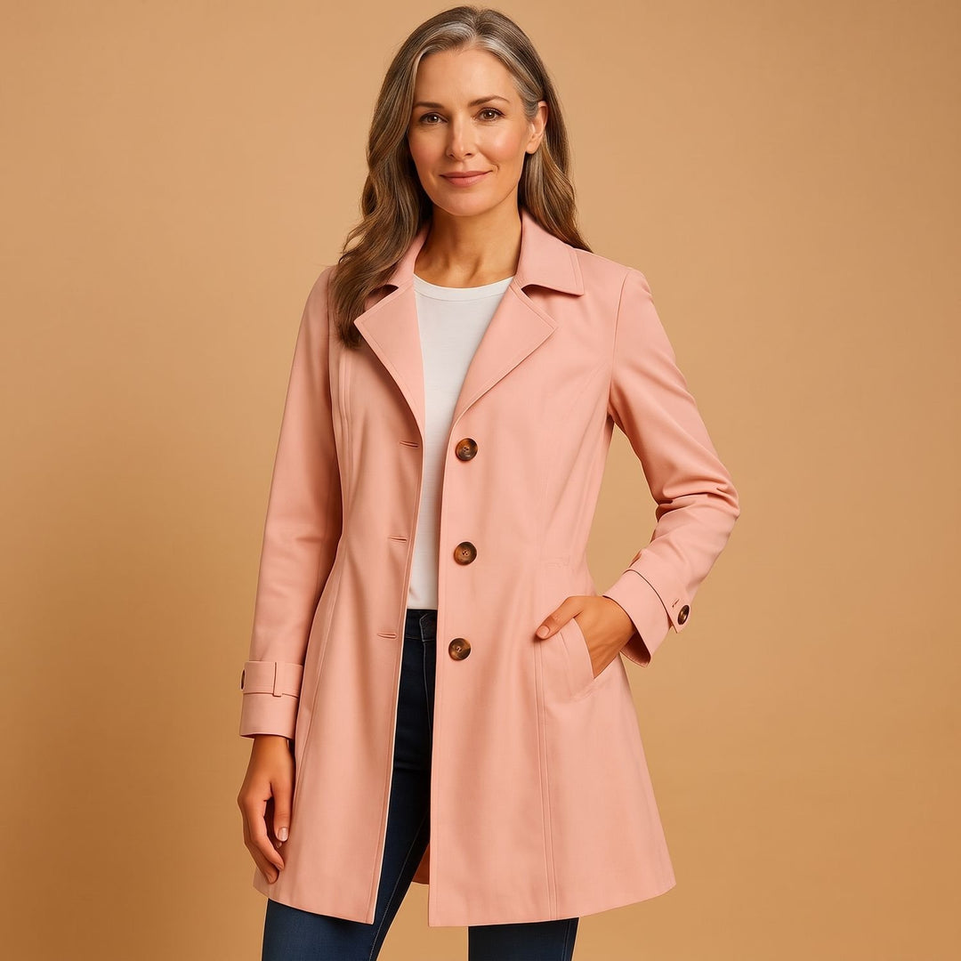 Damen Trenchcoat Knopfleiste Tailliert Winddicht Wasserabweisend - Rosa