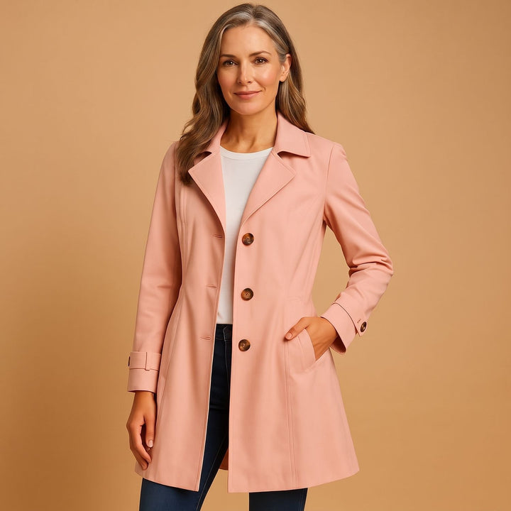 Damen Trenchcoat Knopfleiste Tailliert Winddicht Wasserabweisend - Rosa