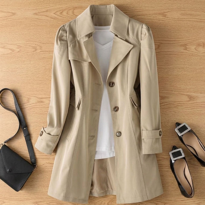 Damen Trenchcoat Knopfleiste Tailliert Winddicht Wasserabweisend - Khaki