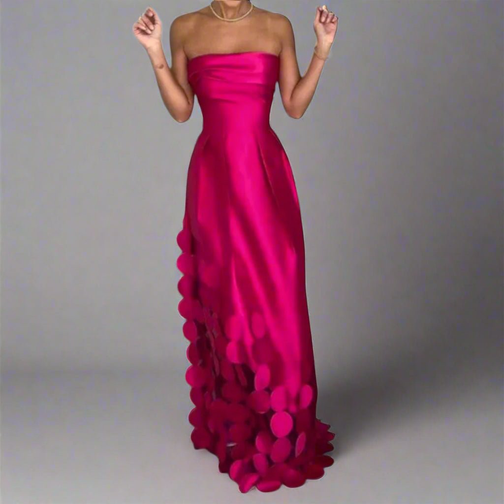 Damen Trägerlos Tailliertes Abend-Maxikleid Glattgewebe Kreisdetails