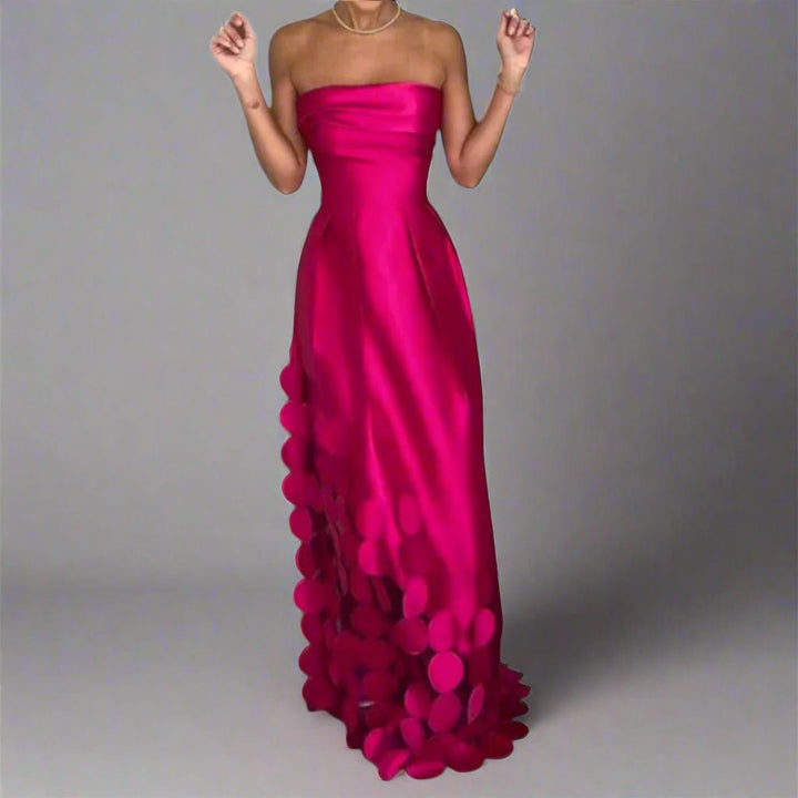 Damen Trägerlos Tailliertes Abend-Maxikleid Glattgewebe Kreisdetails