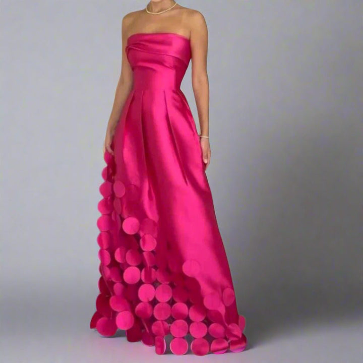 Damen Trägerlos Tailliertes Abend-Maxikleid Glattgewebe Kreisdetails - Pink