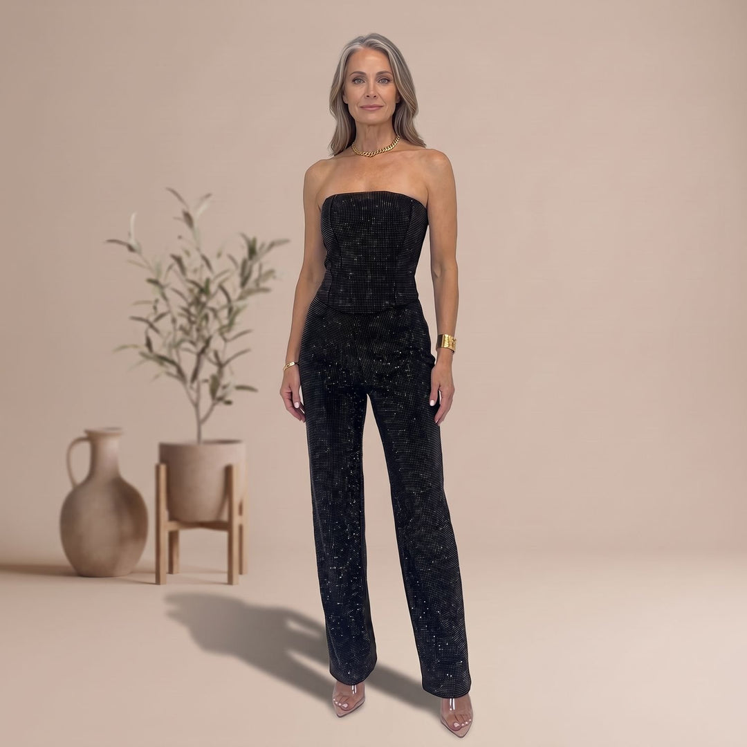 Damen Trägerloser Pailletten-Jumpsuit Gerader Schnitt