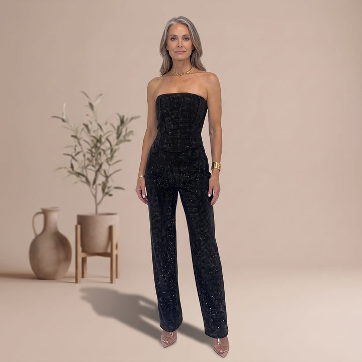 Damen Trägerloser Pailletten-Jumpsuit Gerader Schnitt