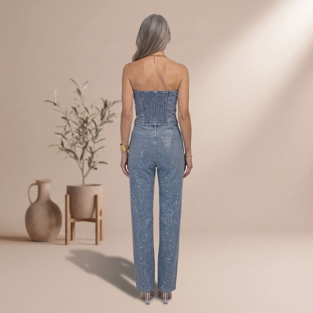 Damen Trägerloser Pailletten-Jumpsuit Gerader Schnitt