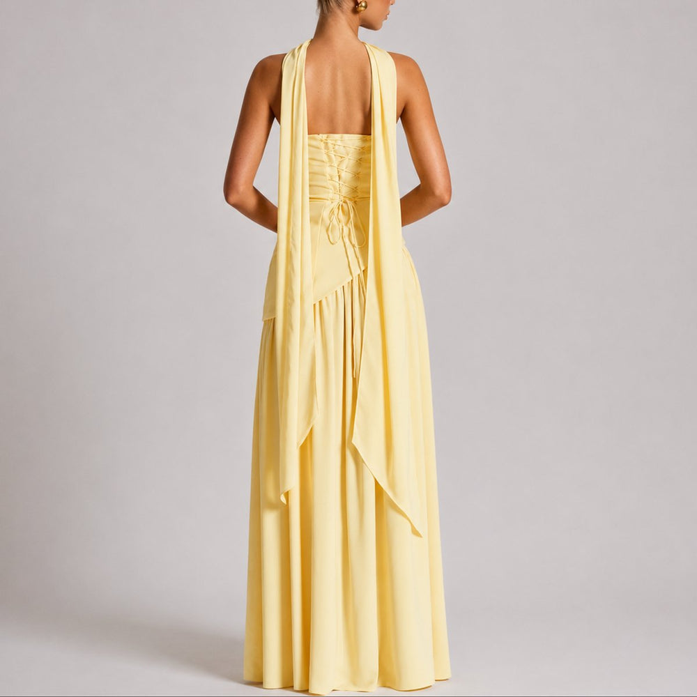 Damen Trägerloses Maxi-Kleid mit Schal Hochzeitskleid Gast Abendkleid