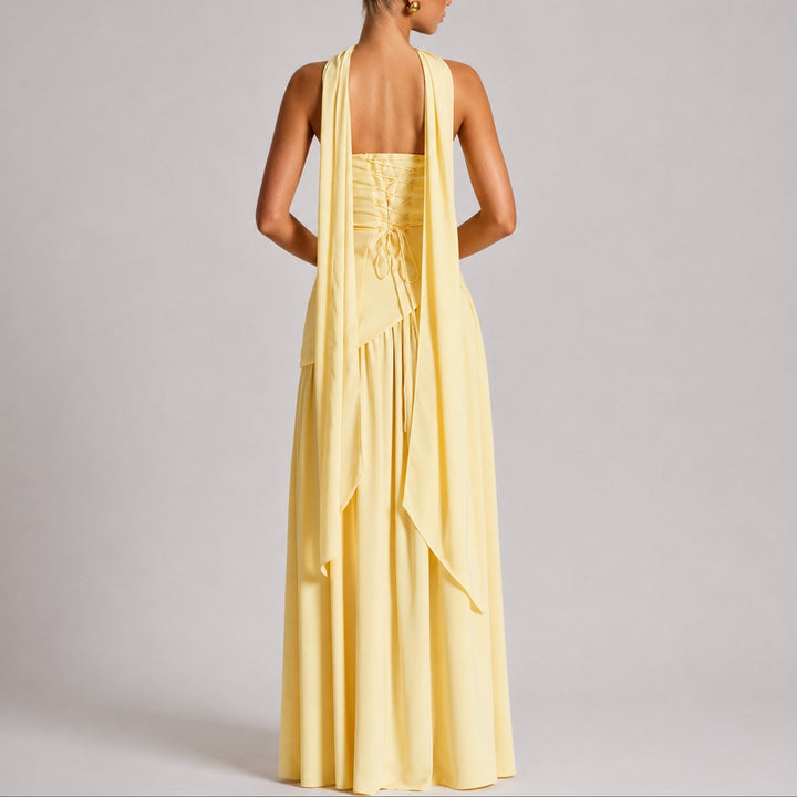 Damen Trägerloses Maxi-Kleid mit Schal Hochzeitskleid Gast Abendkleid