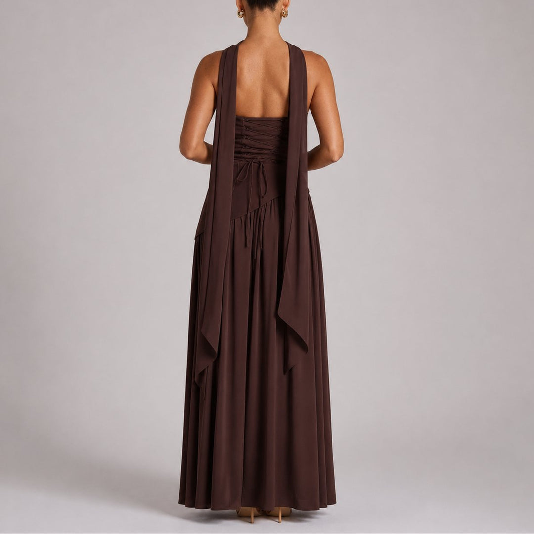 Damen Trägerloses Maxi-Kleid mit Schal Hochzeitskleid Gast Abendkleid
