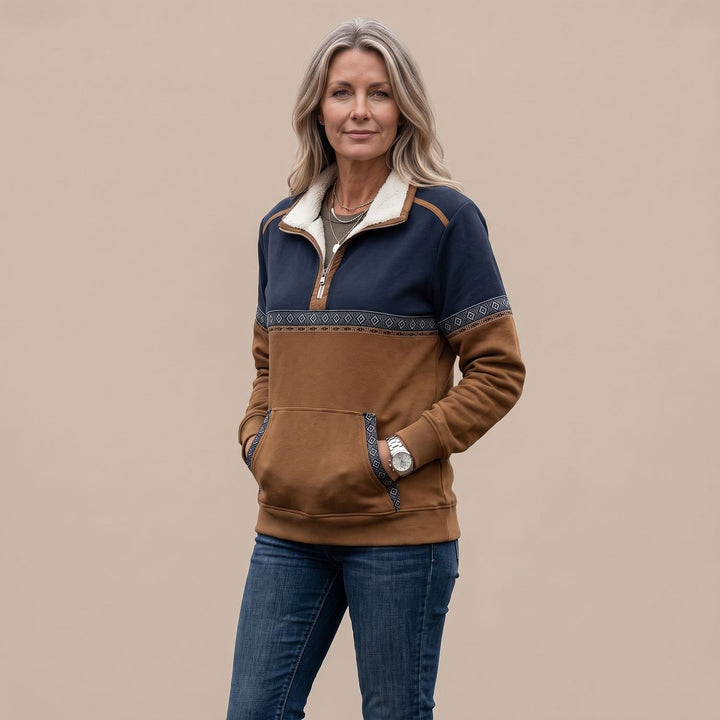 Damen Troyer Sherpa-Kragen Half-Zip Pullover mit Azteken-Muster