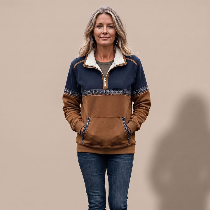Damen Troyer Sherpa-Kragen Half-Zip Pullover mit Azteken-Muster
