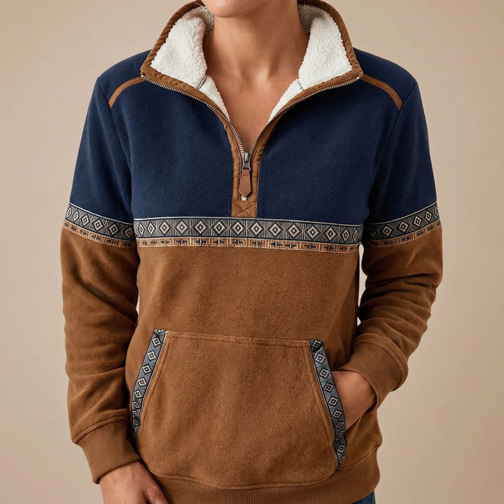 Damen Troyer Sherpa-Kragen Half-Zip Pullover mit Azteken-Muster