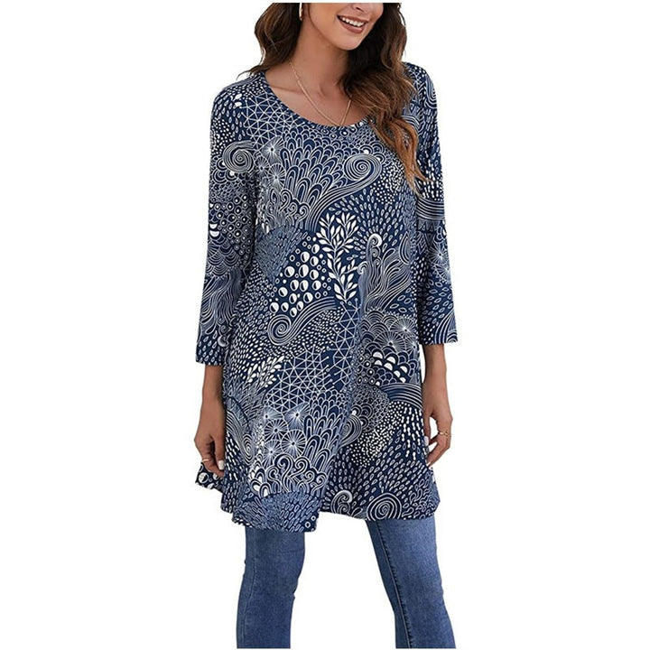 Damen Tunika mit buntem Mandala-Druck und 3/4-Ärmeln - A12