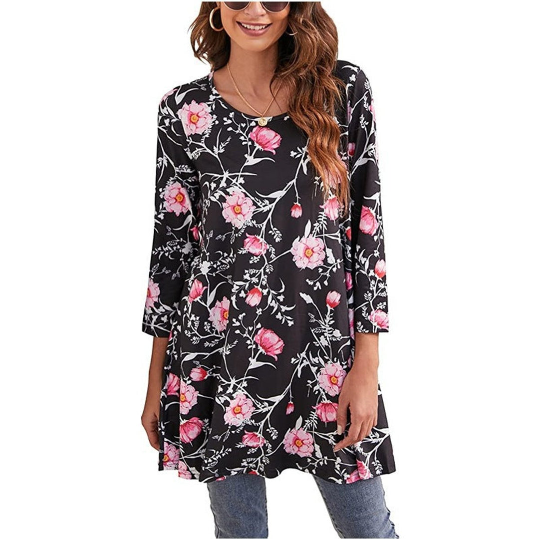 Damen Tunika mit buntem Mandala-Druck und 3/4-Ärmeln - A4
