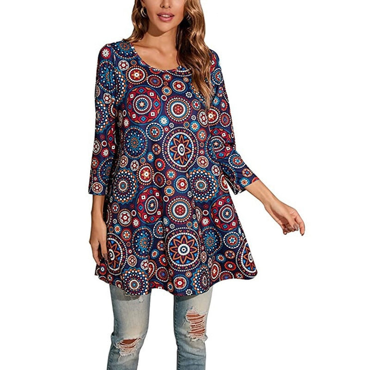 Damen Tunika mit buntem Mandala-Druck und 3/4-Ärmeln - 11