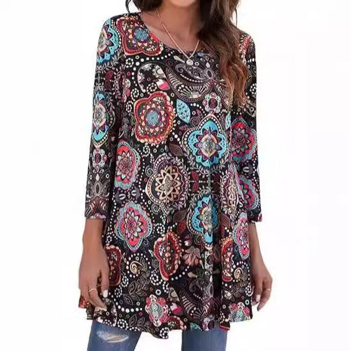 Damen Tunika mit buntem Mandala-Druck und 3/4-Ärmeln