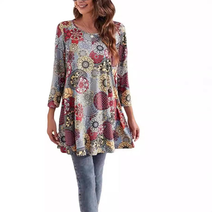 Damen Tunika mit buntem Mandala-Druck und 3/4-Ärmeln
