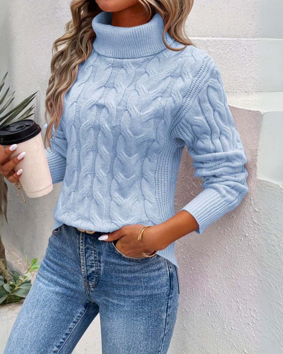 Damen Turtleneck Sweater Zeitloser Kabelstrick-Rollkragenpullover