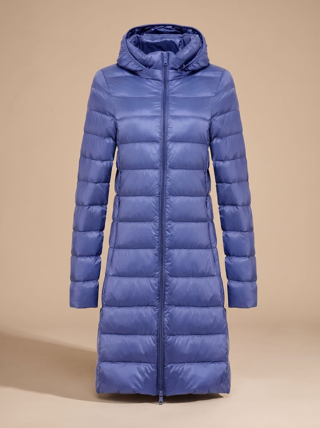 Damen Ultraleichte Lange Daunenjacke mit Kapuze Reißverschluss Winterjacke - Blau