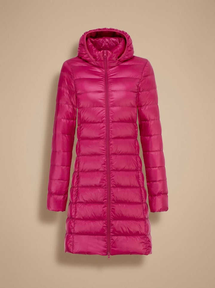 Damen Ultraleichte Lange Daunenjacke mit Kapuze Reißverschluss Winterjacke