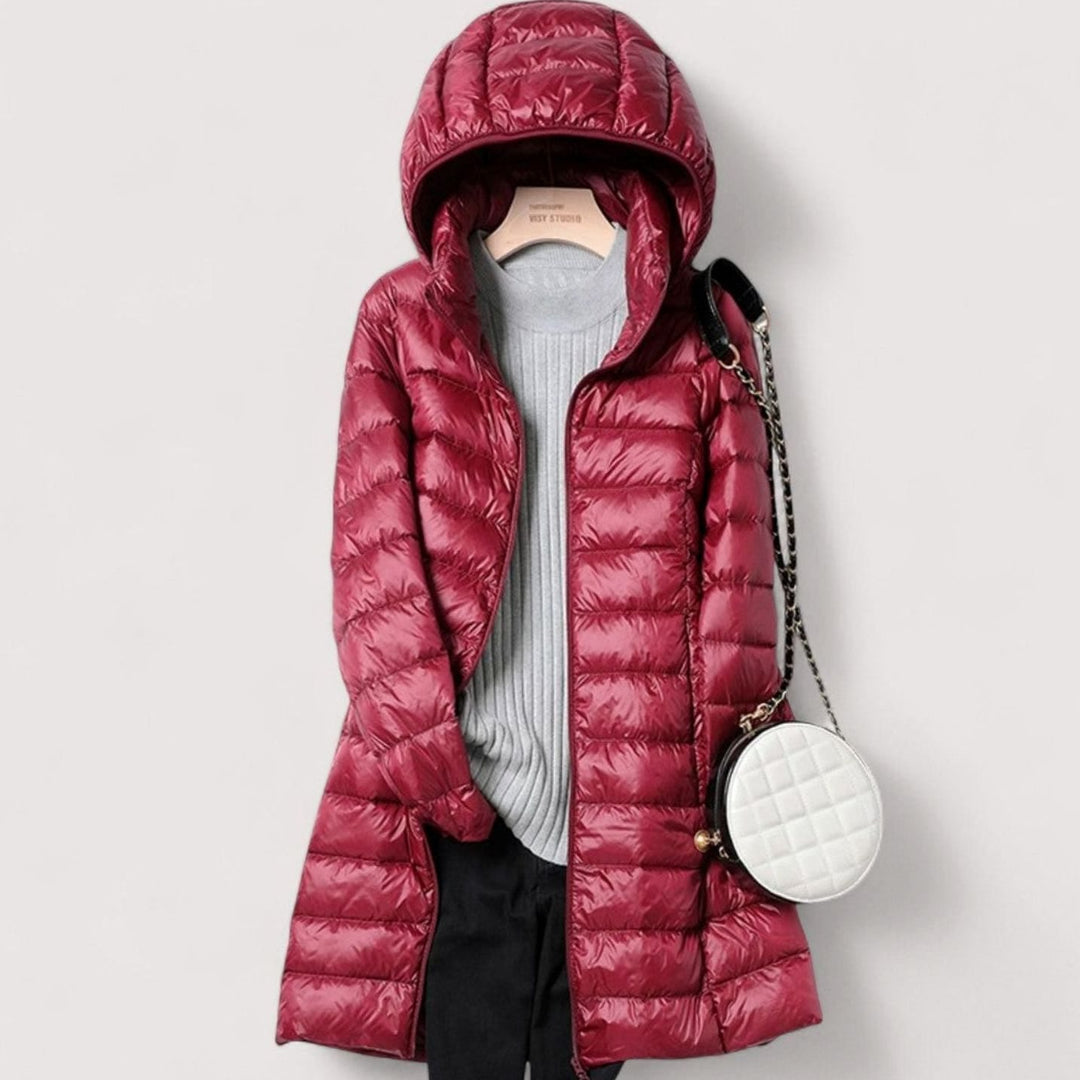 Damen Ultraleichte Steppjacke Winterjacke mit Abnehmbarer Kapuze - Rot