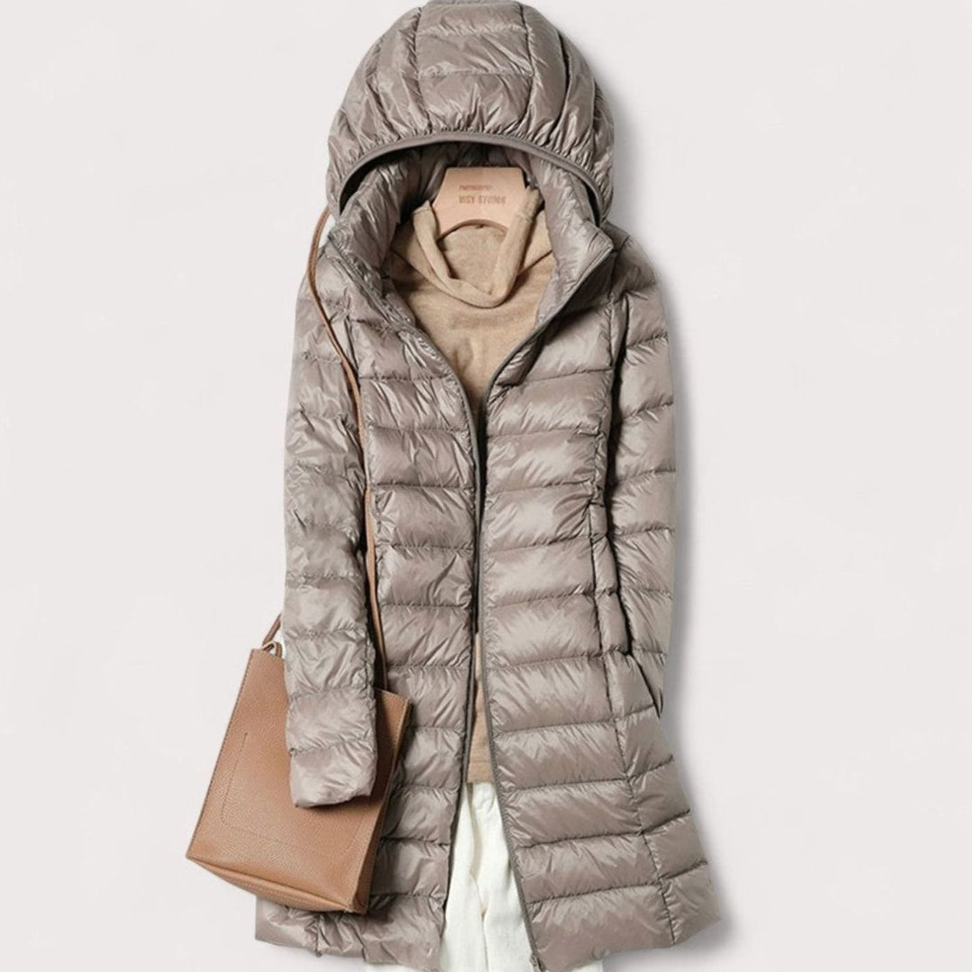 Damen Ultraleichte Steppjacke Winterjacke mit Abnehmbarer Kapuze - Khaki