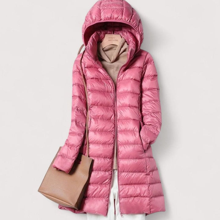 Damen Ultraleichte Steppjacke Winterjacke mit Abnehmbarer Kapuze - Rosa