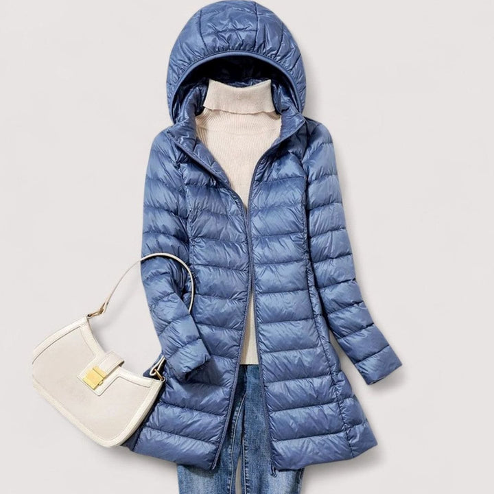 Damen Ultraleichte Steppjacke Winterjacke mit Abnehmbarer Kapuze - Blau