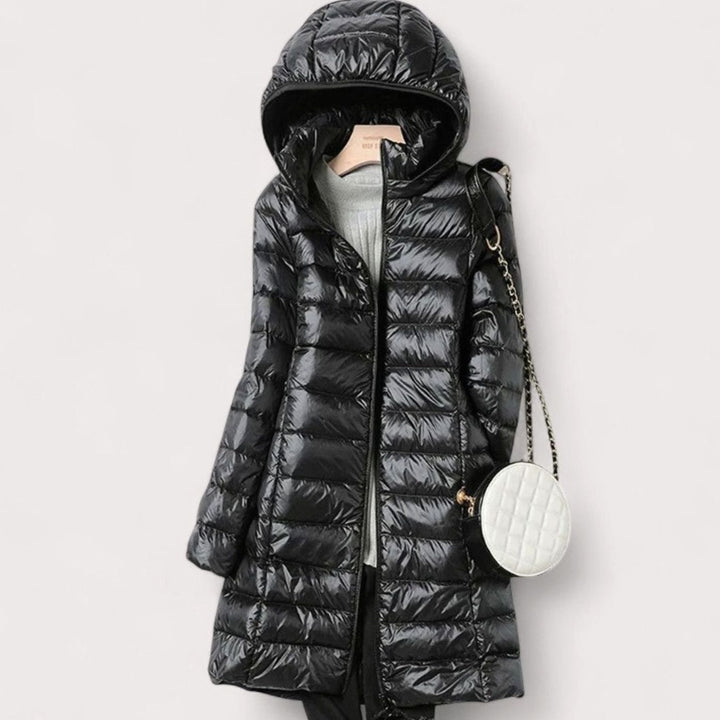 Damen Ultraleichte Steppjacke Winterjacke mit Abnehmbarer Kapuze - Schwarz