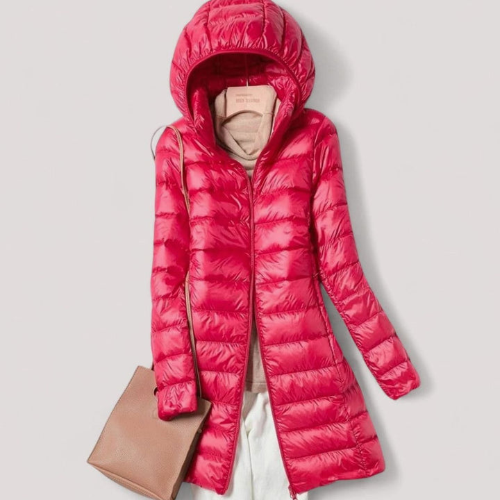Damen Ultraleichte Steppjacke Winterjacke mit Abnehmbarer Kapuze - Burgunderrot