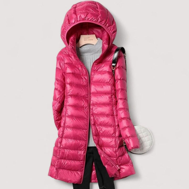 Damen Ultraleichte Steppjacke Winterjacke mit Abnehmbarer Kapuze - Fuchsia