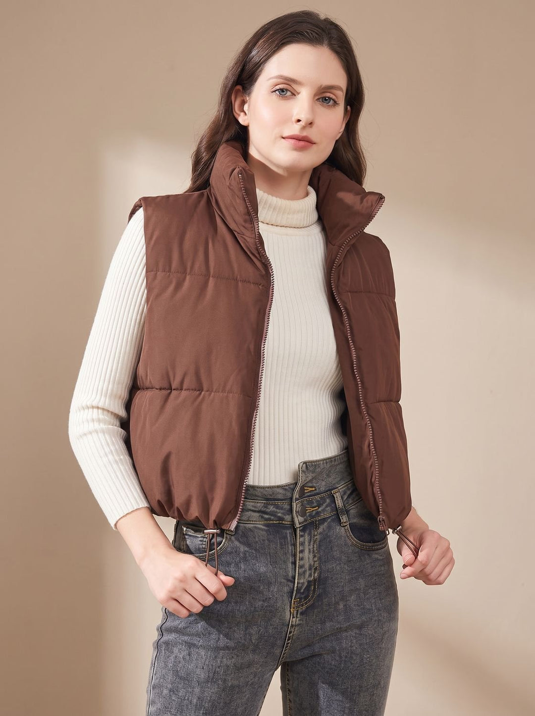 Damen Ultraleichter Stehkragen Bodywarmer Kurze Steppweste