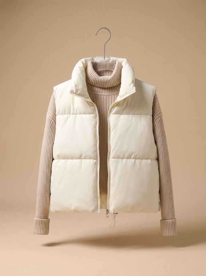 Damen Ultraleichter Stehkragen Bodywarmer Kurze Steppweste - Weiß